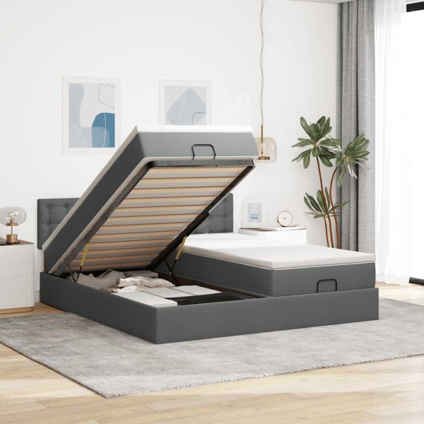 Estructura cama otomana colchones tela gris oscuro 180x200cm