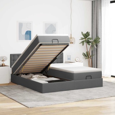 Estructura cama otomana colchones tela gris oscuro 200x200cm