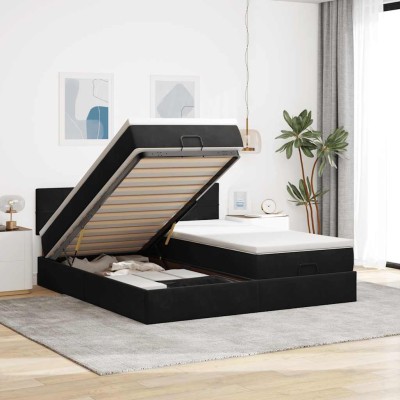 Estructura de cama otomana colchones terciopelo negra 180x200cm