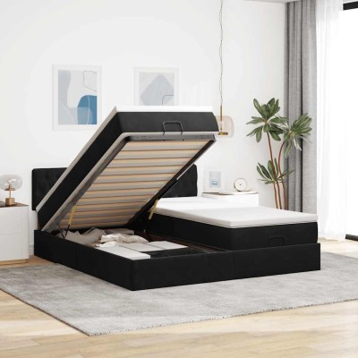 Estructura de cama otomana colchones terciopelo negra 180x200cm