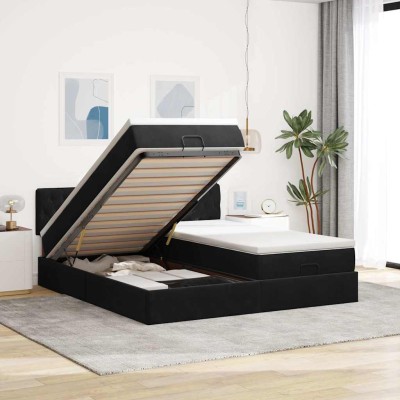 Estructura de cama otomana colchones terciopelo negro 200x200cm