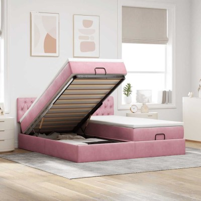 Estructura de cama otomana colchones terciopelo rosa 200x200cm