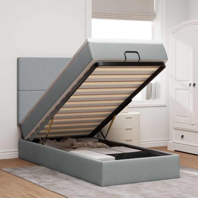 Cama otomana con colchón gris claro 90x200 cm tela