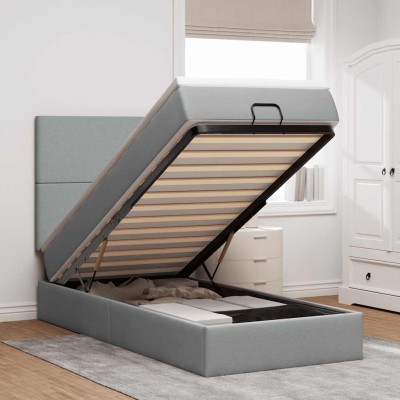 Cama otomana con colchón gris claro 100x200 cm tela