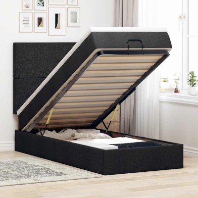 Cama otomana con colchón tela negra 100x200 cm