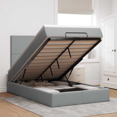 Estructura de cama otomana colchón tela gris claro 120x200cm