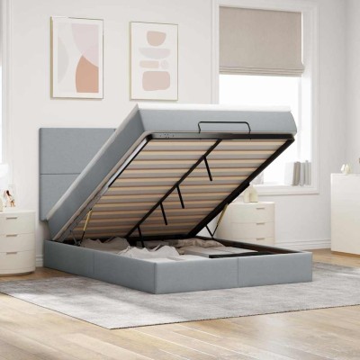 Estructura cama otomana colchón tela gris claro 140x200cm