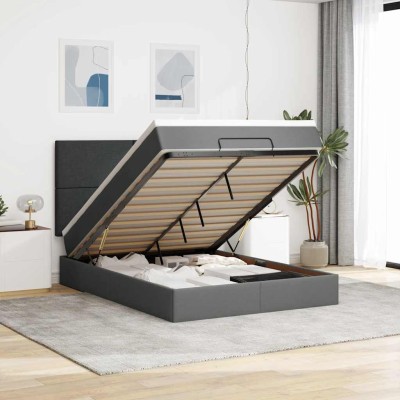 Estructura cama otomana colchón tela gris oscuro 140x200cm