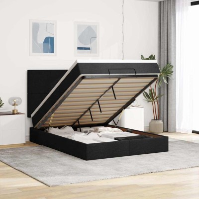 Estructura cama otomana colchón tela negro 140x200cm