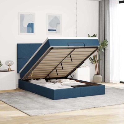 Estructura de cama otomana colchón tela azul pardo 140x200cm