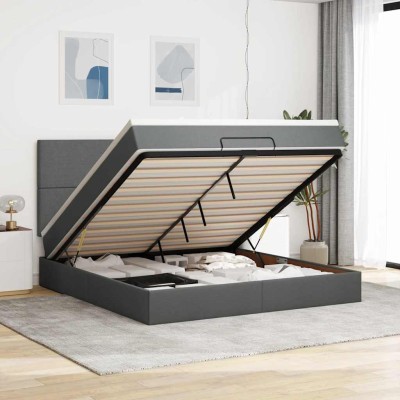 Estructura cama otomana colchón tela gris oscuro 180x200cm