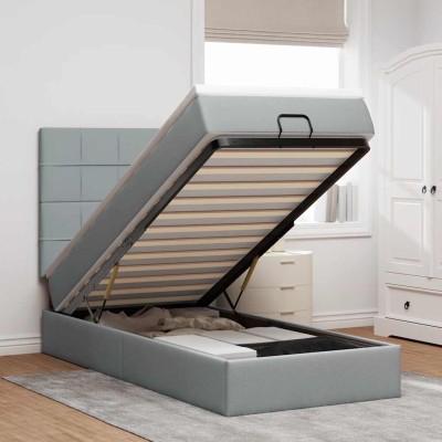 Cama otomana con colchón gris claro 90x200 cm tela