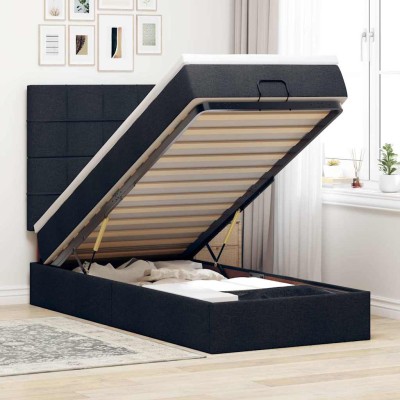Cama otomana con colchón tela negra 100x200 cm