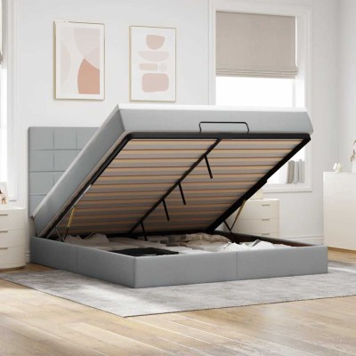 Estructura de cama otomana colchón tela gris claro 160x200cm