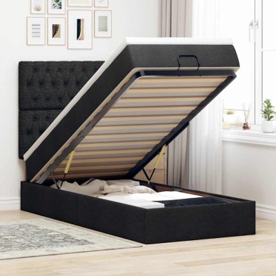 Cama otomana con colchón tela negra 100x200 cm