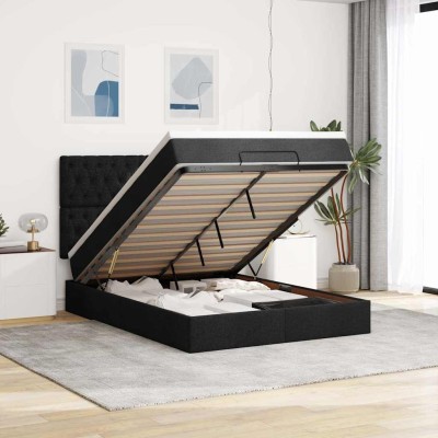Estructura cama otomana colchón tela negro 140x200cm