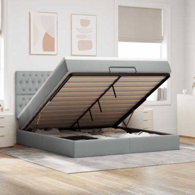 Estructura de cama otomana colchón tela gris claro 160x200cm