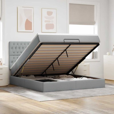 Estructura de cama otomana colchón tela gris claro 180x200cm