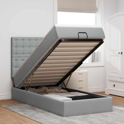Cama otomana con colchón gris claro 90x200 cm tela