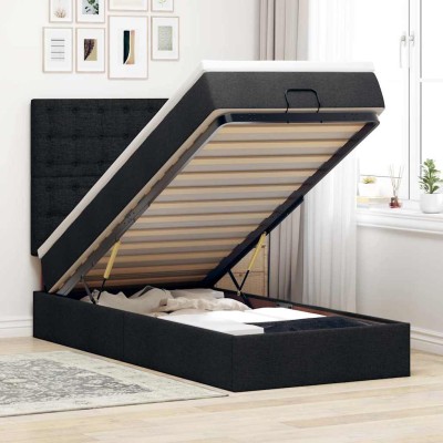 Cama otomana con colchón negra 90x200 cm tela