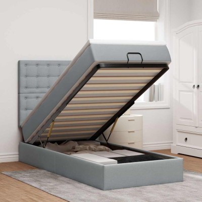 Cama otomana con colchón gris claro 100x200 cm tela
