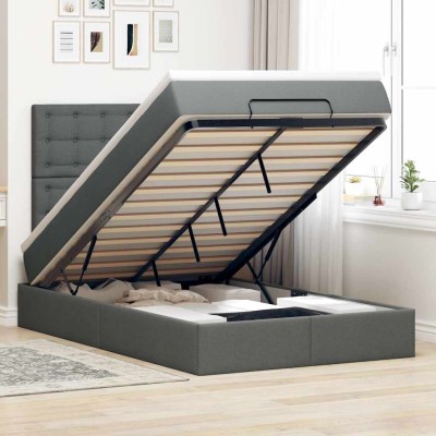 Estructura cama otomana colchón tela gris oscuro 120x200cm