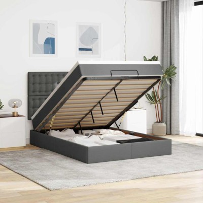 Estructura cama otomana colchón tela gris oscuro 140x190cm