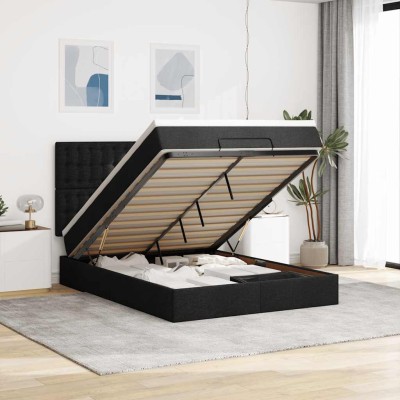 Estructura cama otomana colchón tela negro 140x200cm