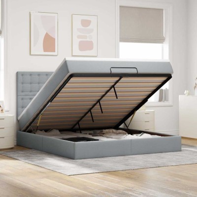Estructura de cama otomana colchón tela gris claro 160x200cm