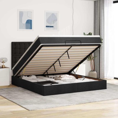 Estructura de cama otomana con colchón tela negra 180x200cm