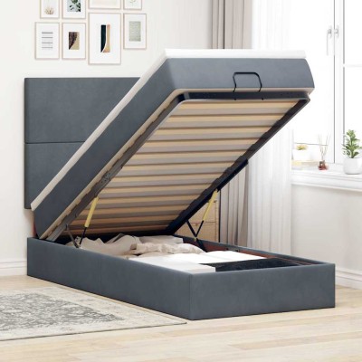 Estructura cama otomana colchones terciopelo gris oscuro