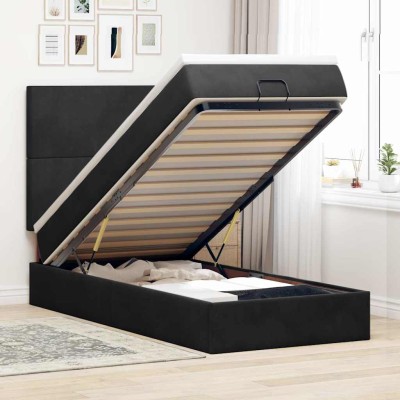 Estructura de cama otomana colchones terciopelo negro 100x200cm