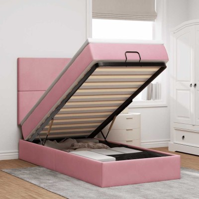 Estructura de cama otomana colchones terciopelo rosa 100x200cm