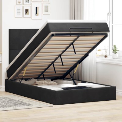 Estructura de cama otomana colchones terciopelo negro 120x200cm