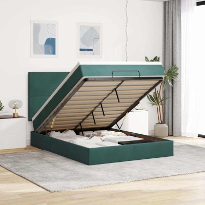 Estructura de cama otomana con colchones verde oscuro 140x200cm