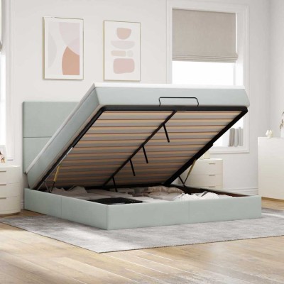 Estructura de cama otomana colchones terciopelo gris claro