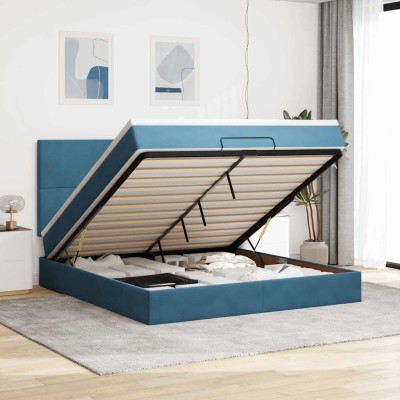 Estructura de cama otomana colchones terciopelo azul oscuro