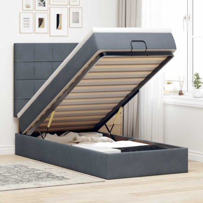Estructura cama otomana colchones terciopelo gris oscuro