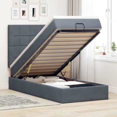 Estructura cama otomana colchones terciopelo gris oscuro