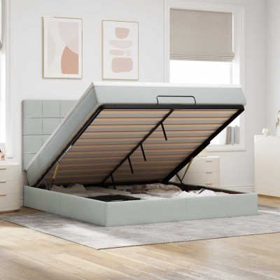 Estructura de cama otomana colchones terciopelo gris claro