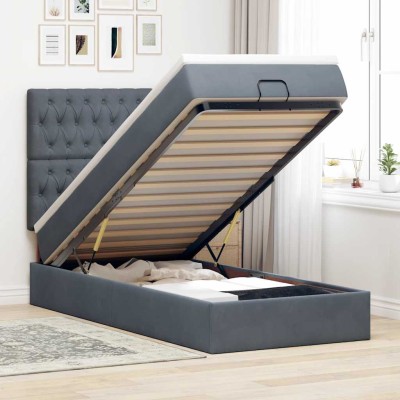 Estructura cama otomana colchones terciopelo gris oscuro