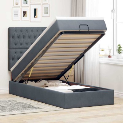 Estructura cama otomana colchones terciopelo gris oscuro