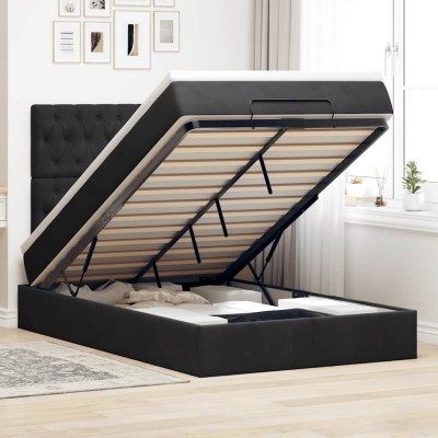 Estructura de cama otomana colchones terciopelo negro 120x200cm