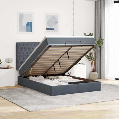 Estructura cama otomana con colchones gris oscuro 140x200cm