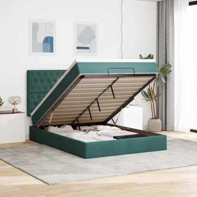 Estructura de cama otomana con colchones verde oscuro 140x200cm