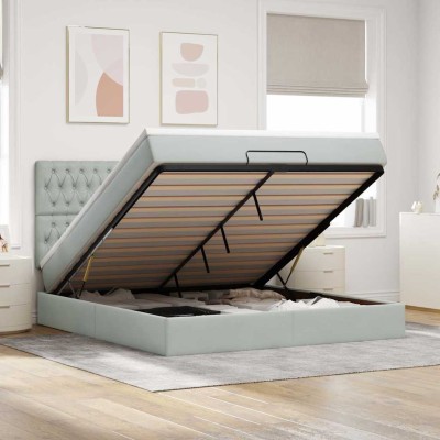 Estructura de cama otomana colchones terciopelo gris claro