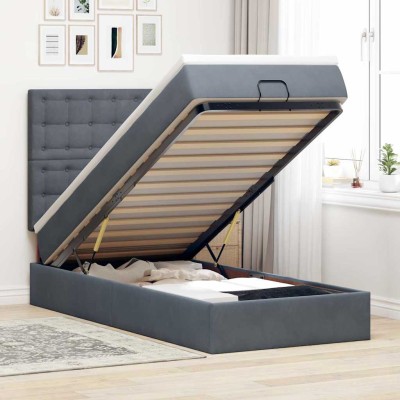 Estructura cama otomana colchones terciopelo gris oscuro