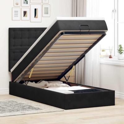 Estructura de cama otomana colchones terciopelo negro 100x200cm
