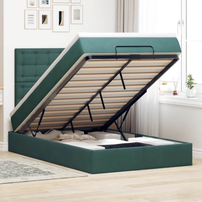 Estructura cama otomana colchones terciopelo verde oscuro