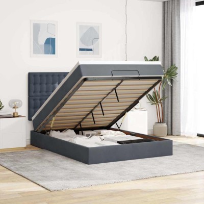 Estructura cama otomana colchones terciopelo gris oscuro